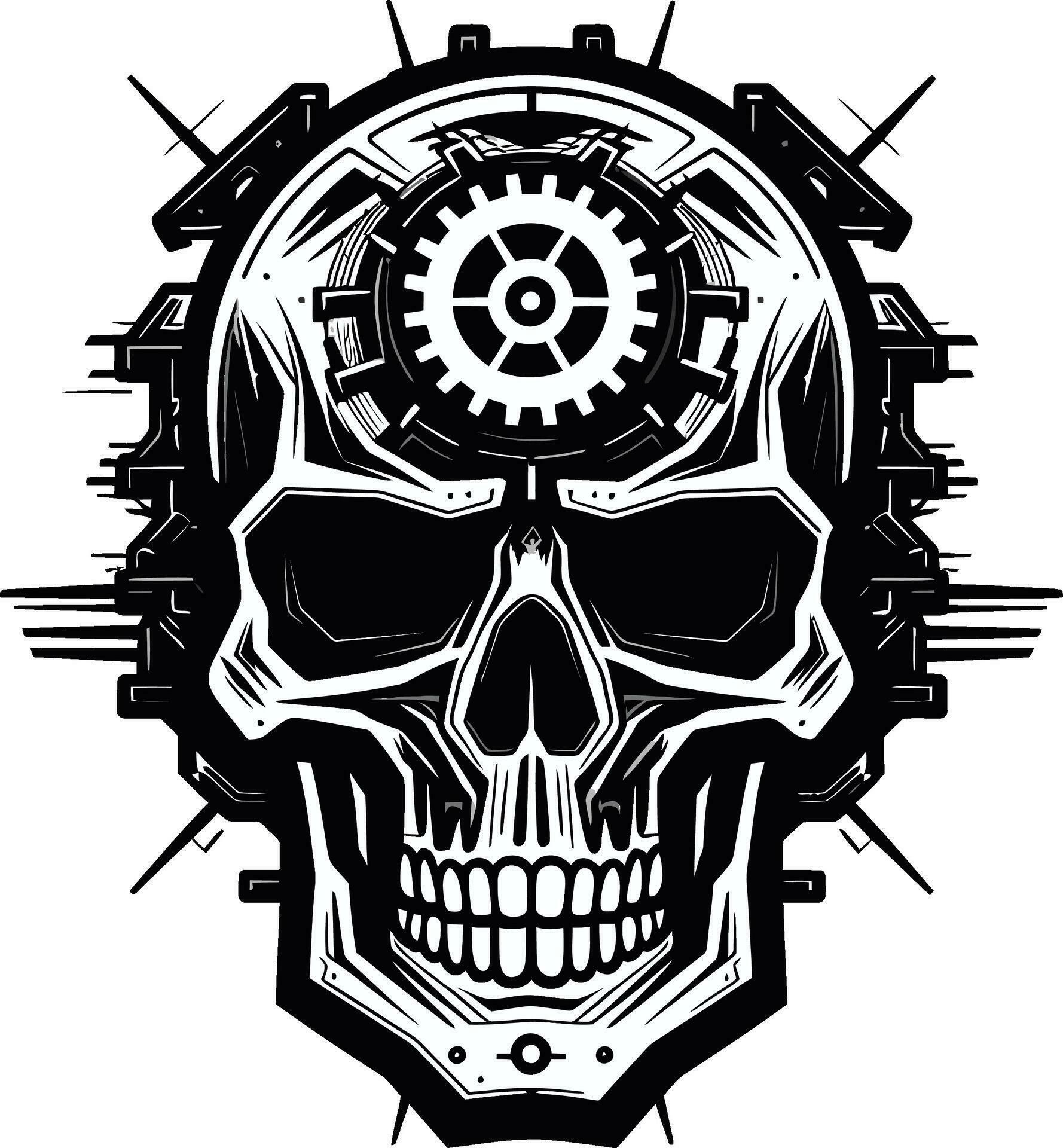 Sleek Mechanical Skull in Monochromatic Mastery Abstract Cyber Skull