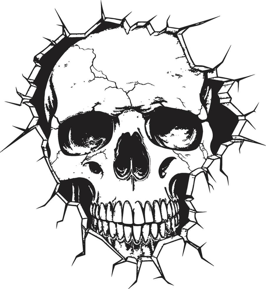 gótico pared resurgimiento el oculto mirada de el cráneo detrás el velo un agrietado paredes críptico cráneo vector