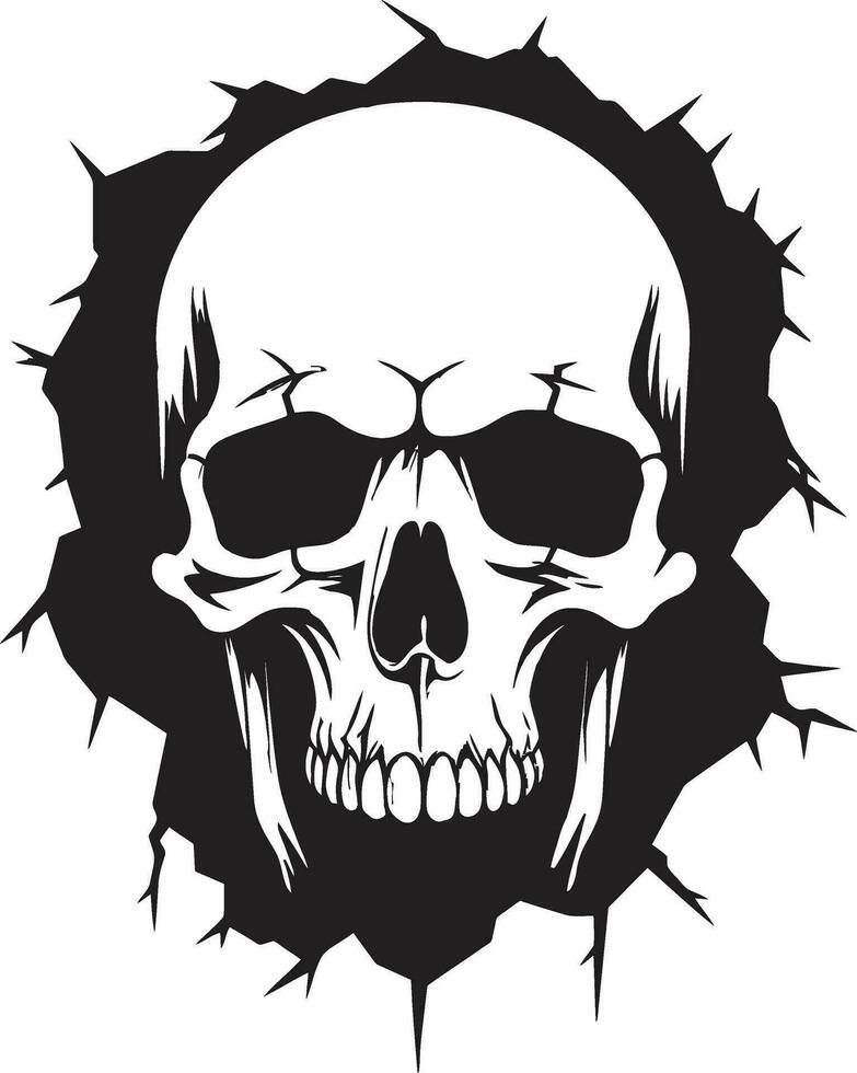 Eerie Awakening The Intriguing Wall Emblem Emerging Skull The Dark Secrets Unveiled vector