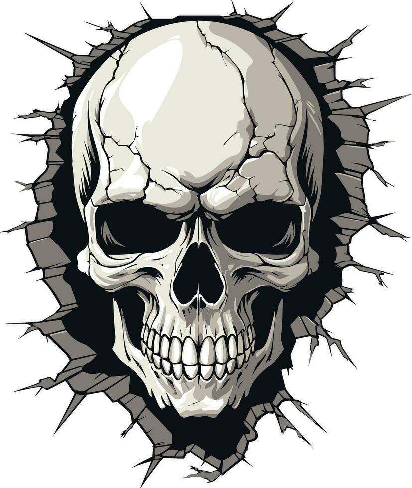 Revealing the Dark The Mystery of the Cracked Wall Skull Vector Artistry The Skulls Mysterious Escape