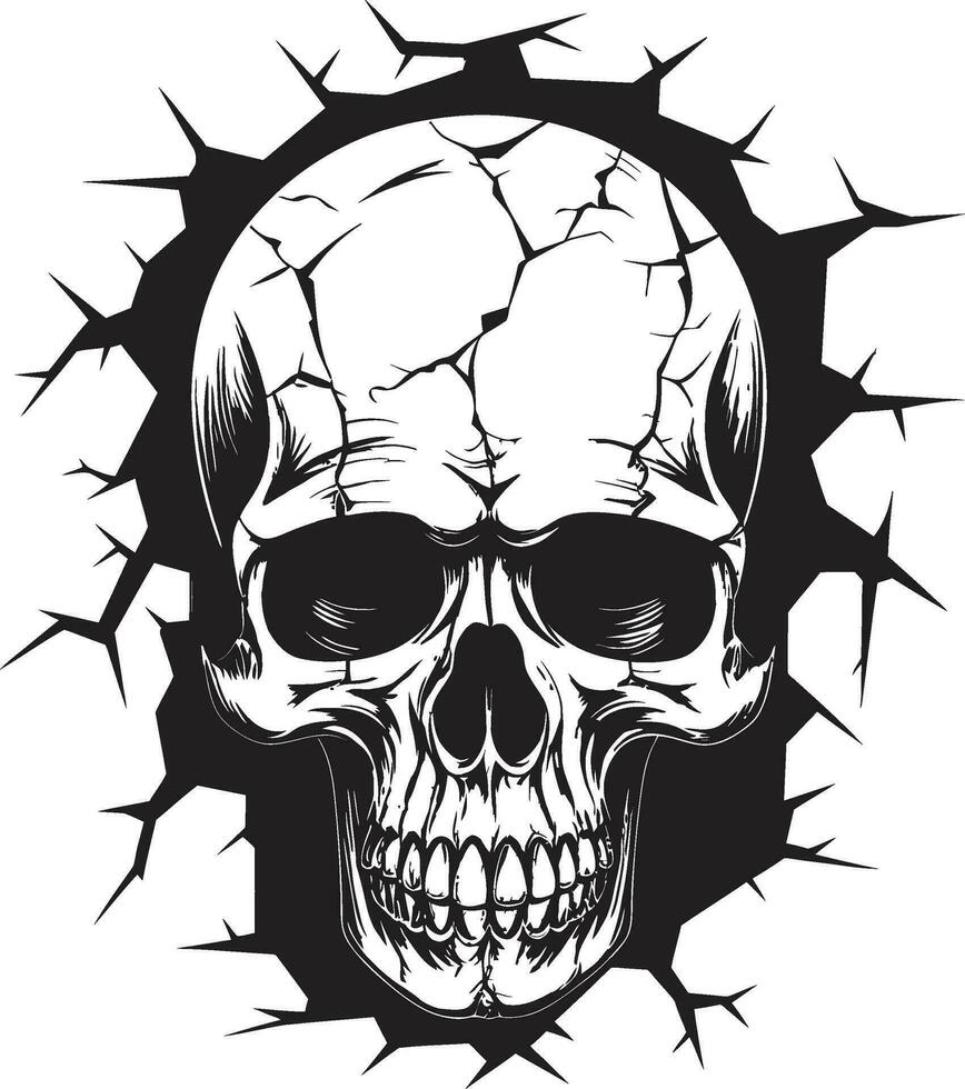 Eerie Wall Resurgence The Unearthed Skull Emblem Peering through Cracks The Intriguing Wall Icon vector