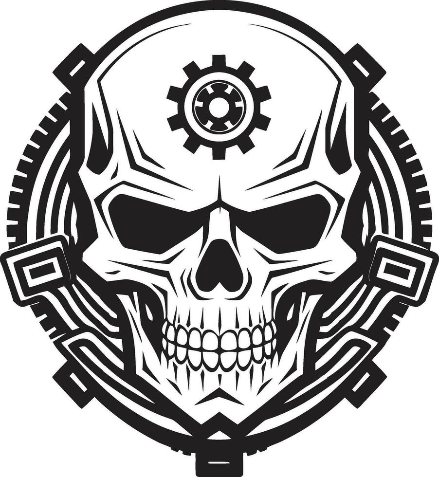 Monochromatic Skull Icon Where Cogs and Circuits Conspire Elegant Tech Symbol The Marriage of Art and Innovation vector