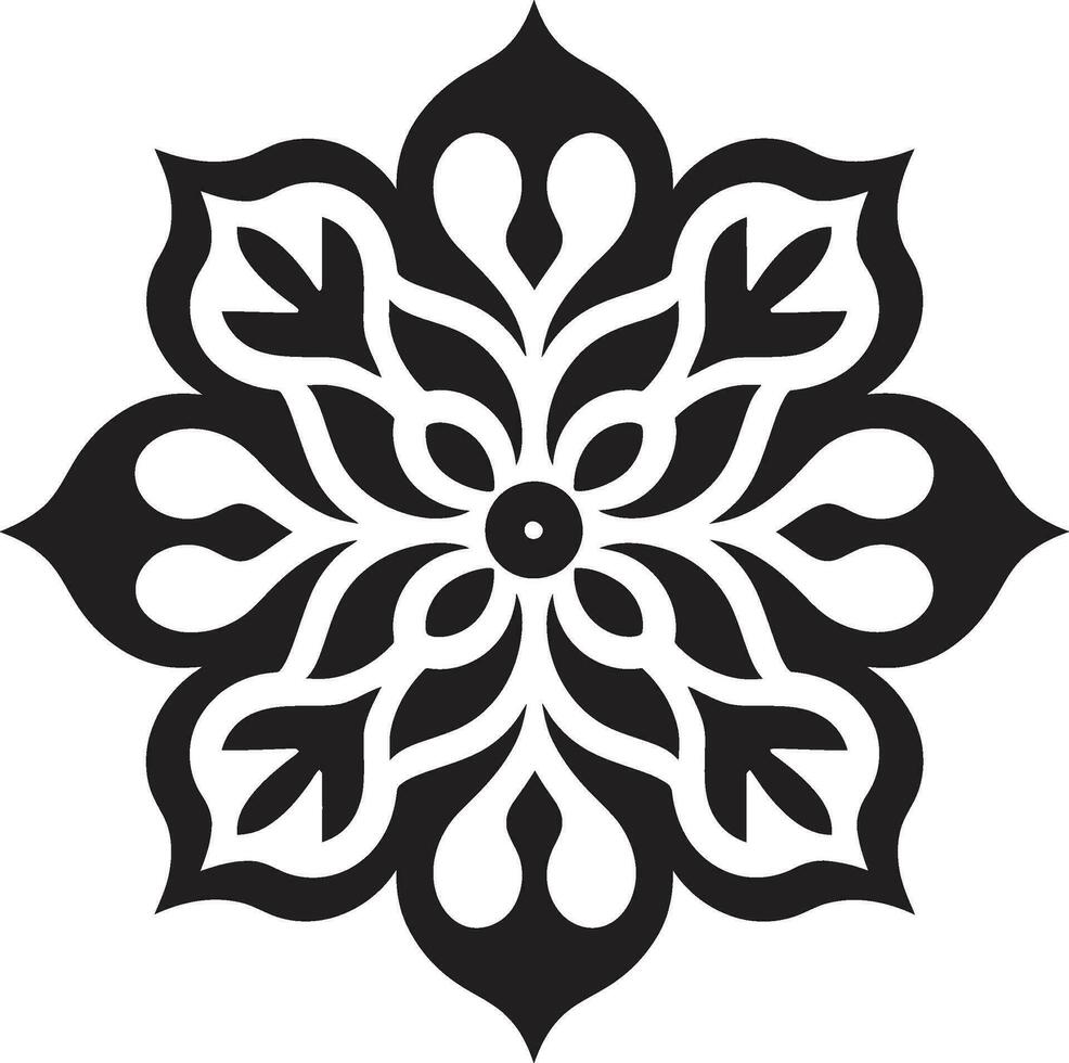 Iconic Patterns Arabic Floral Emblem in Black Floral Fusion Arabic Tiles Vector Design