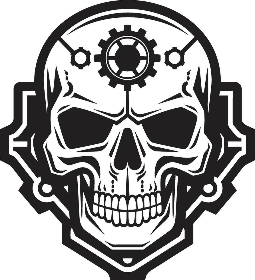 Sleek Tech Symbol The Digital Soul within Metal Industrial Cyber Skull Emblem The Revolution of Design vector