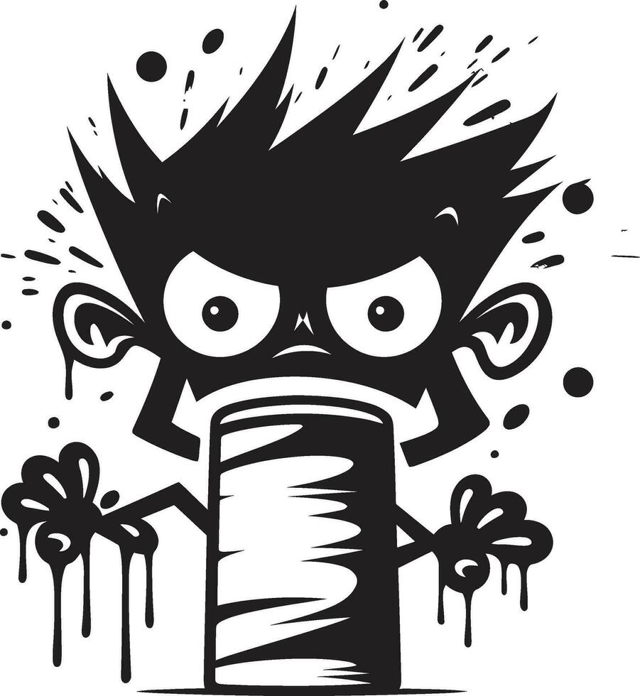 Angry Spray Paint Rebellion Logo Brilliance Mascot of Agitation Black Vector Emblem