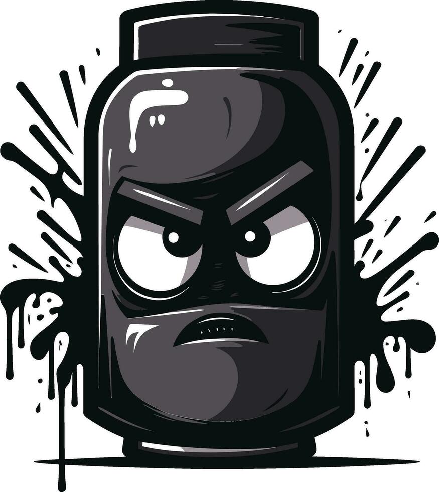 Vector Angry Spray Paint Mascot Black Icon Raging Aerosol Art Black Logo Vector Design