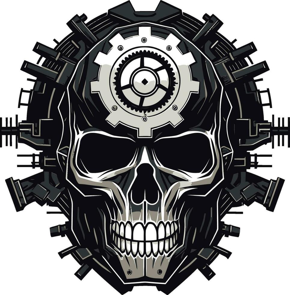 The Gearheads Vision A Mechanical Skull Profile Cyber Gothic Skull Icon The Blend of Eras vector