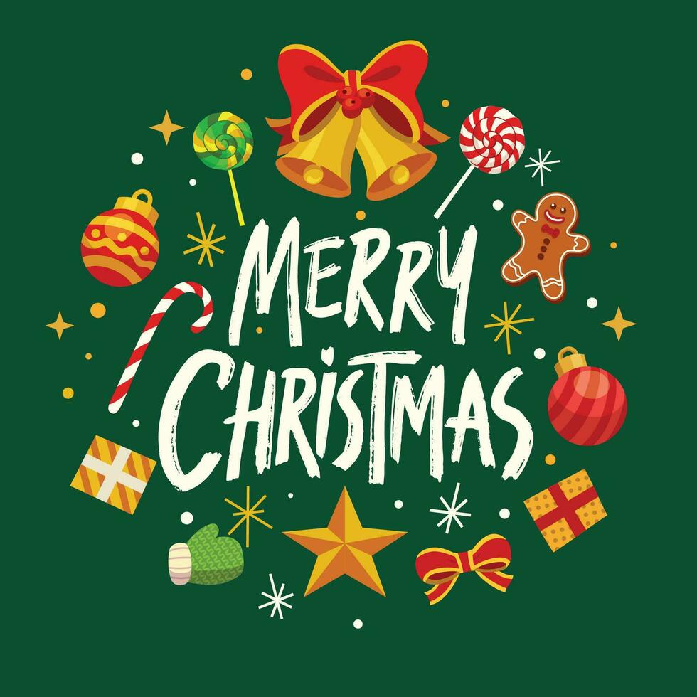 Merry Christmas Greeting Hand Lettering Text with Christmas Object vector