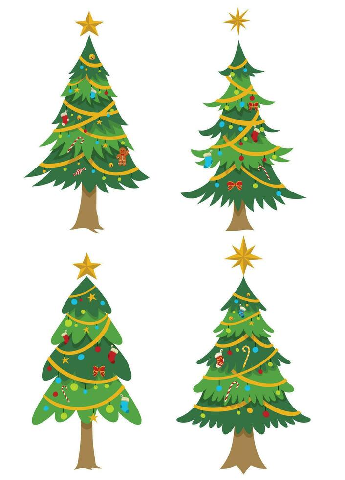 Set of Christmas Tree Illustration in Flat Design vector
