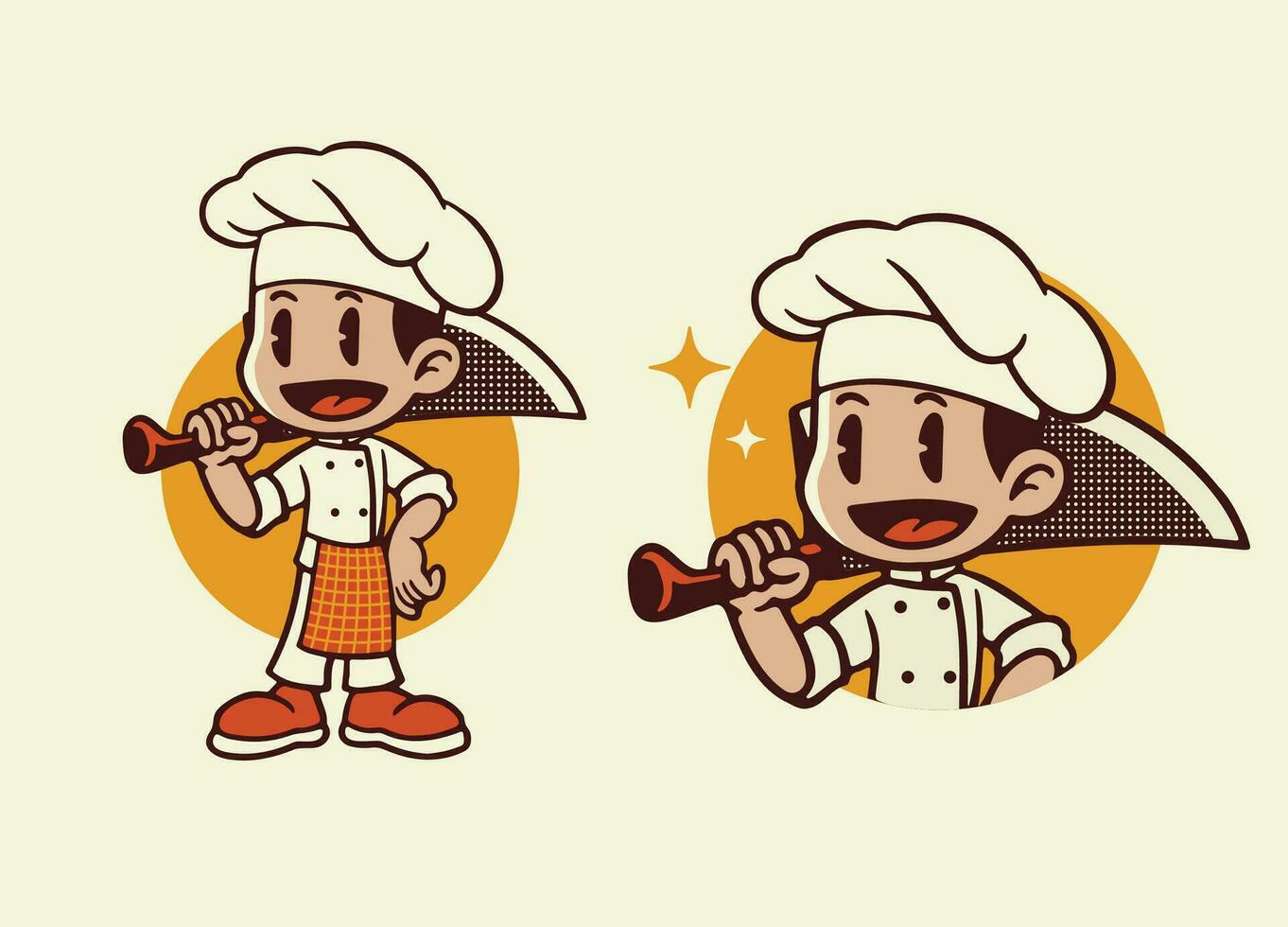 Cartoon Vintage of Happy Chef Hold Big Knife vector