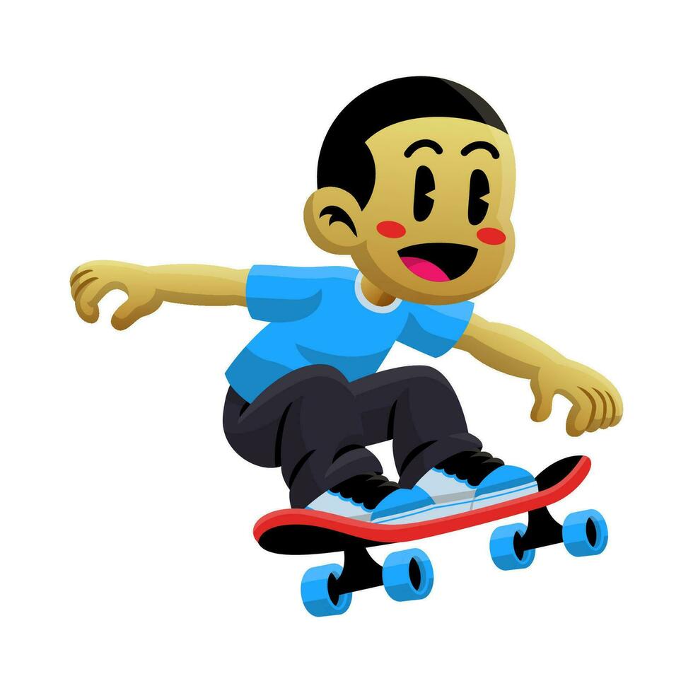 Happy Boy Skateboarding Cartoon Illustration vector