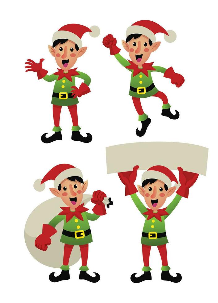 Set of Happy Elf Cartoon Illustration in Flat Design vector