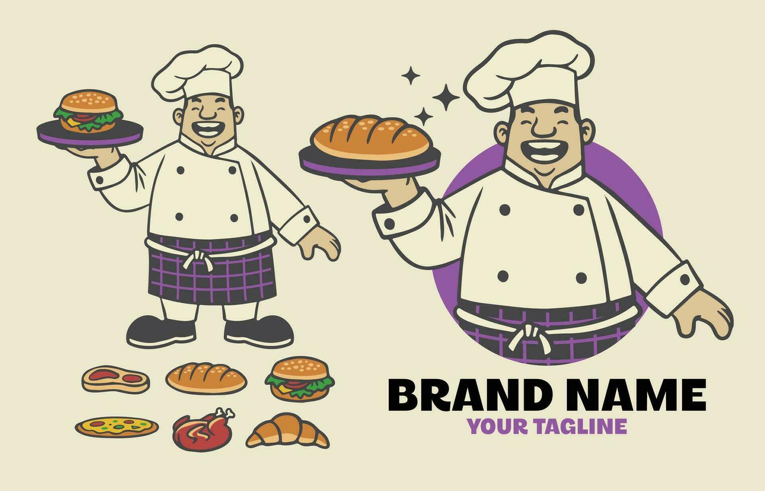 Cartoon Chef Mascot Character Vintage Retro vector