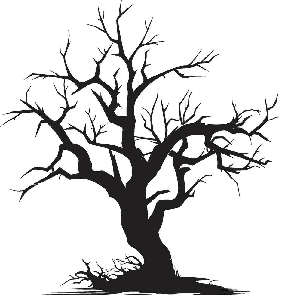 Withered Majesty Silent Artistry of a Dead Tree in Vector Shadows of Decay Depiction of a Lifeless Tree in Black