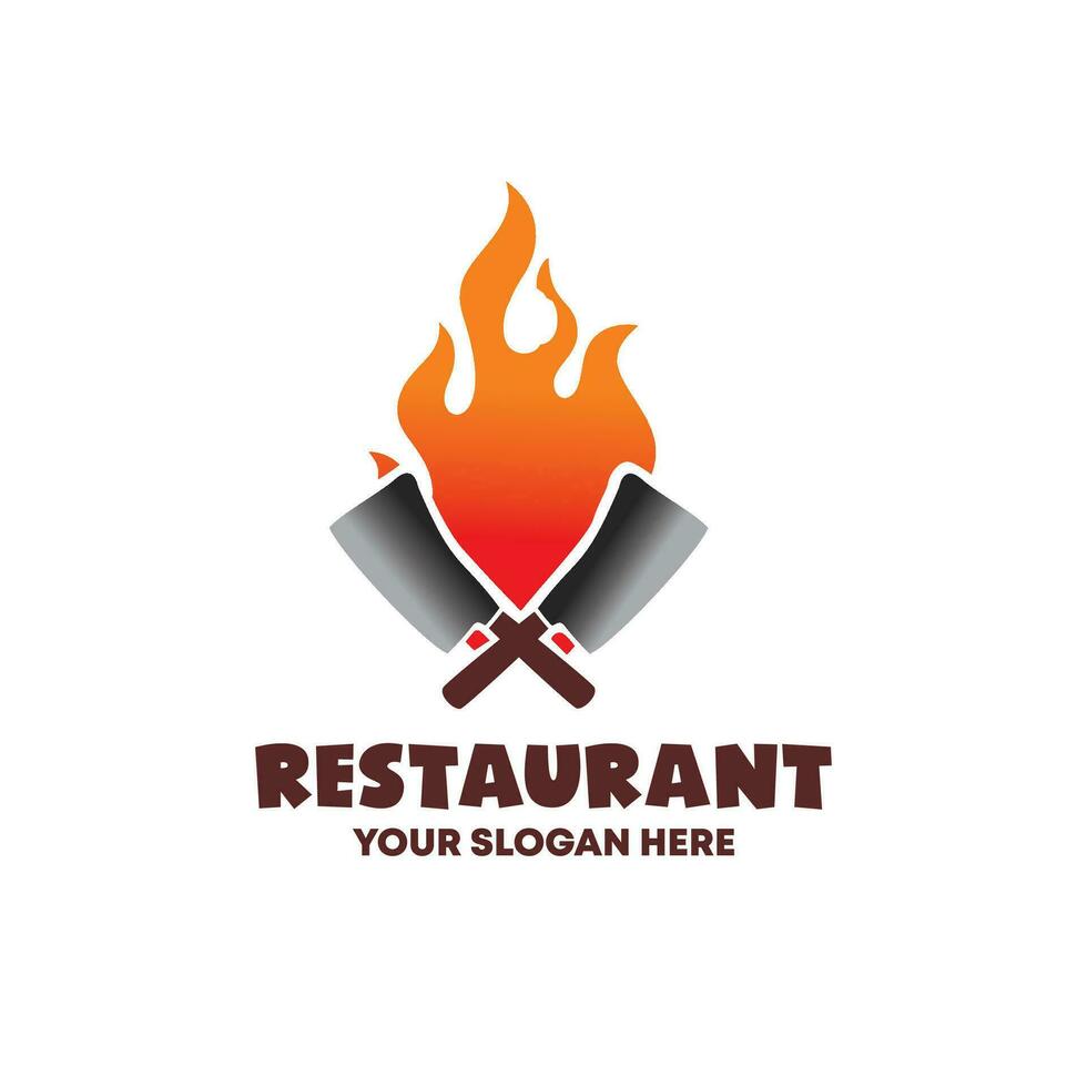 burning knife and fire logo design vector