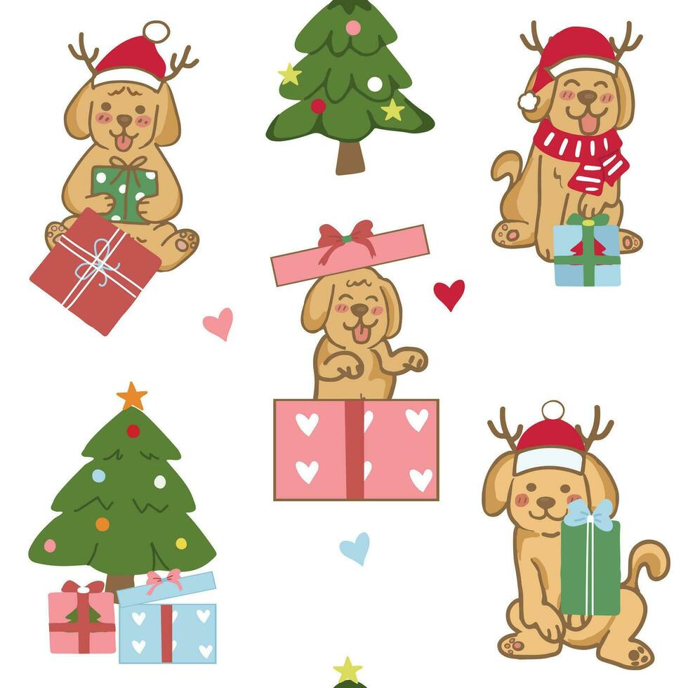 linda perro dibujos animados teniendo divertido en Navidad día sin costura modelo vector