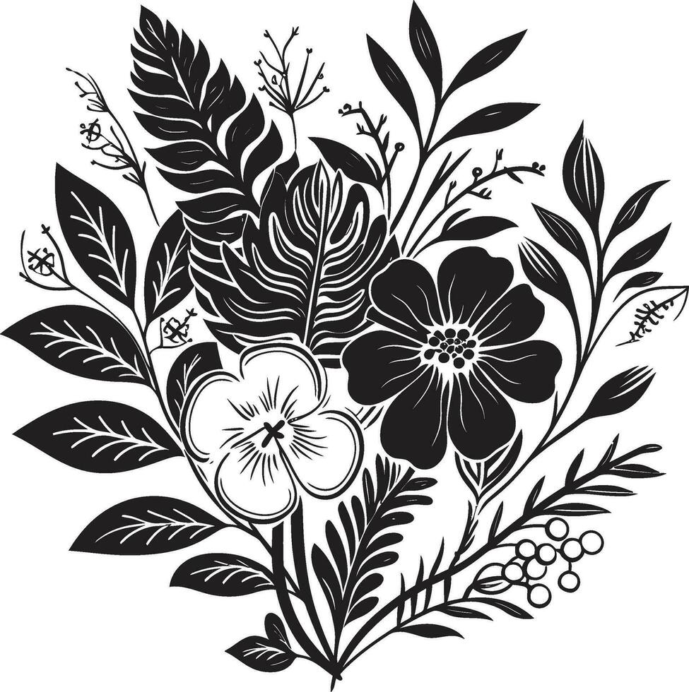 Lush Botanical Beauty Black Floral Logo Vector Icon Tropical Splendor Botanical Floral Emblem in Black