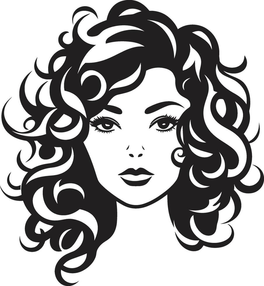 Ebon Elegance Stylish Curly Haired Lady Logo Curly Silhouette A Womans Unique Symbol vector