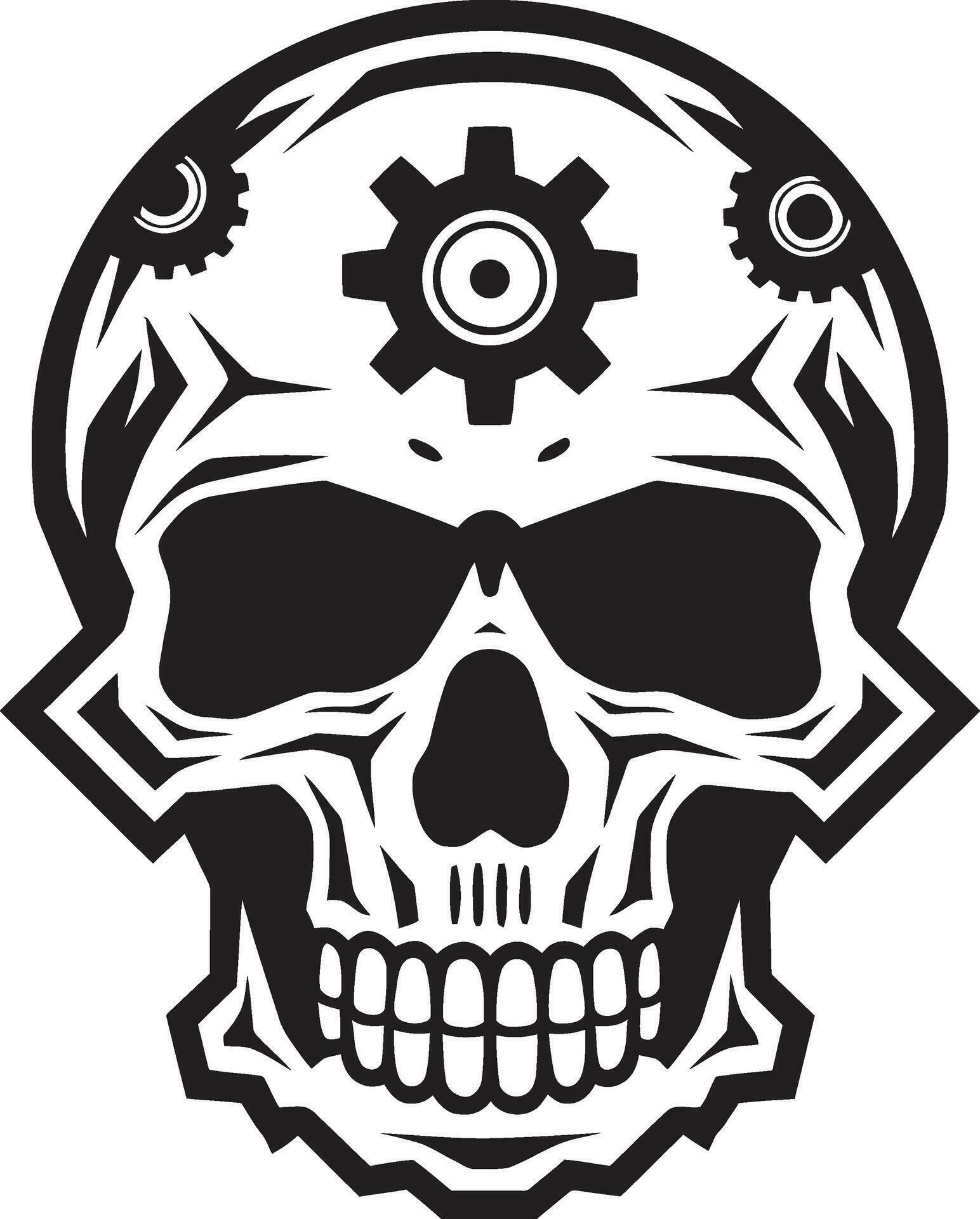 Sleek Mechanical Skull in Monochromatic Mastery Abstract Cyber Skull