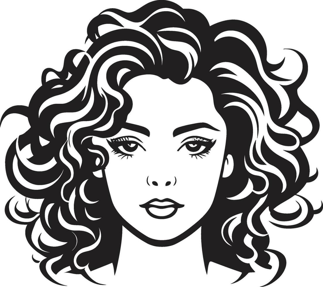 Curly Silhouette A Womans Unique Emblem Ink Black Beauty A Symbol of Curly Tresses vector