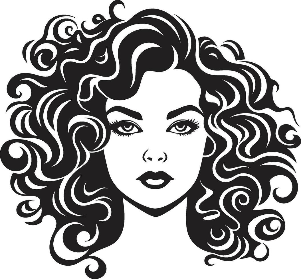 Midnight Elegance A Stylish Curly Symbol Iconic Tresses A Vector Logo Design in Black