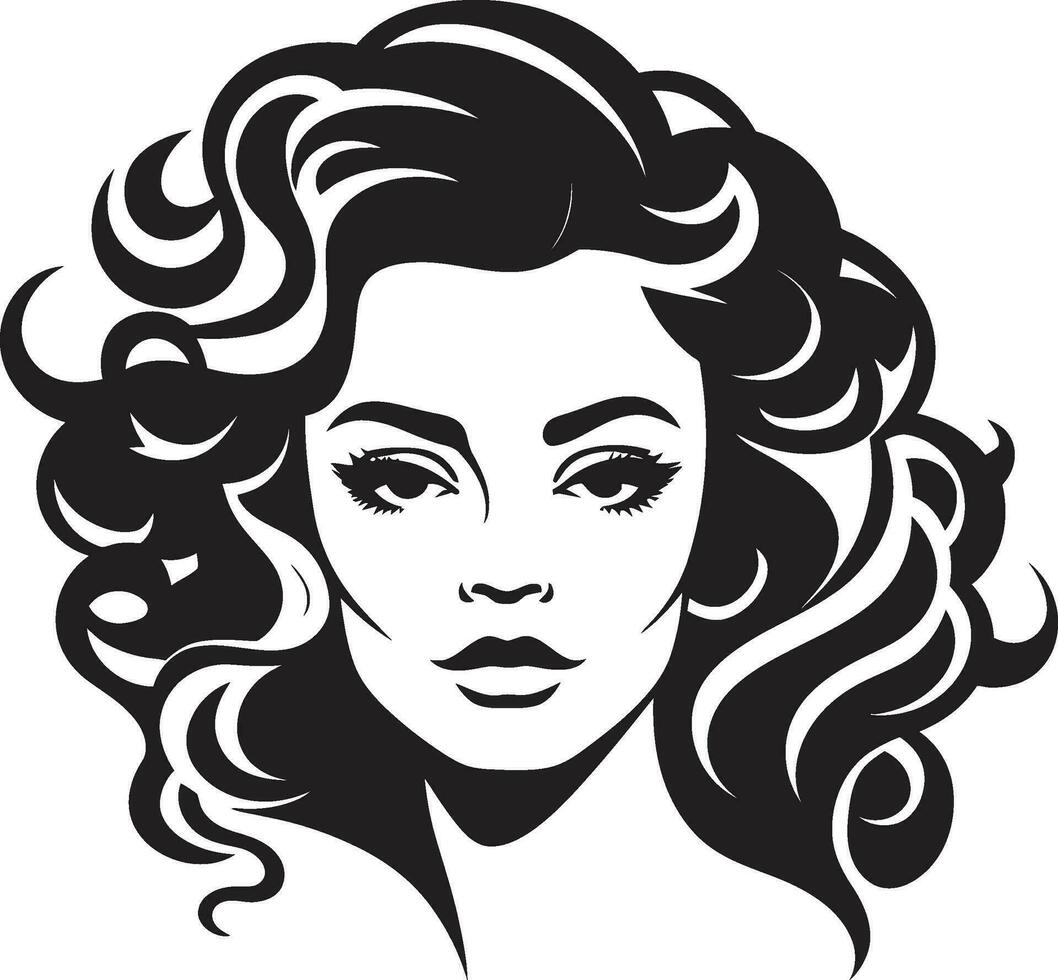 Ebony Elegance A Stylish Curly Haired Lady Icon Curly Silhouette A Womans Unique Emblem vector