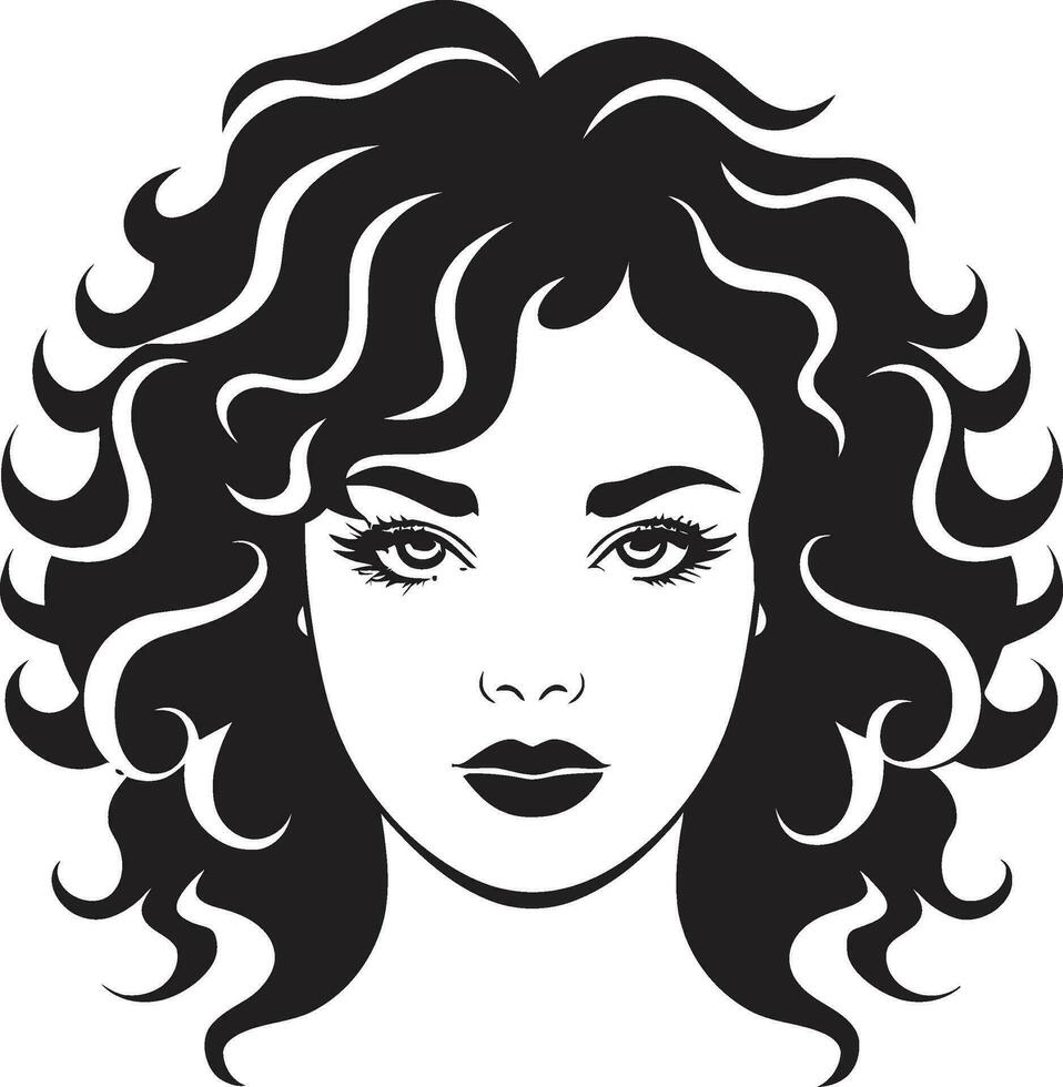 Ebon Elegance Stylish Curly Haired Lady Logo Curly Silhouette A Womans Unique Symbol vector