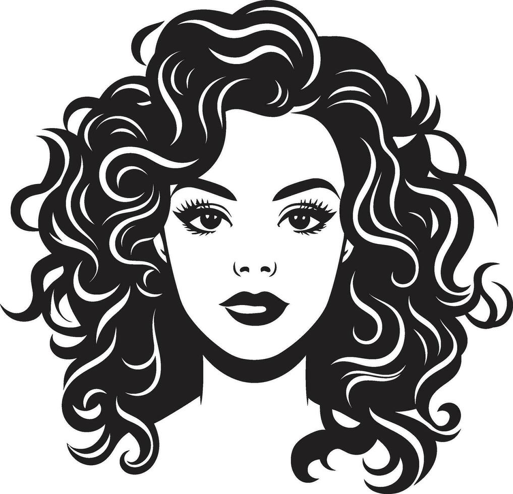 Curly Silhouette A Womans Unique Emblem Ink Black Beauty A Symbol of Curly Tresses vector