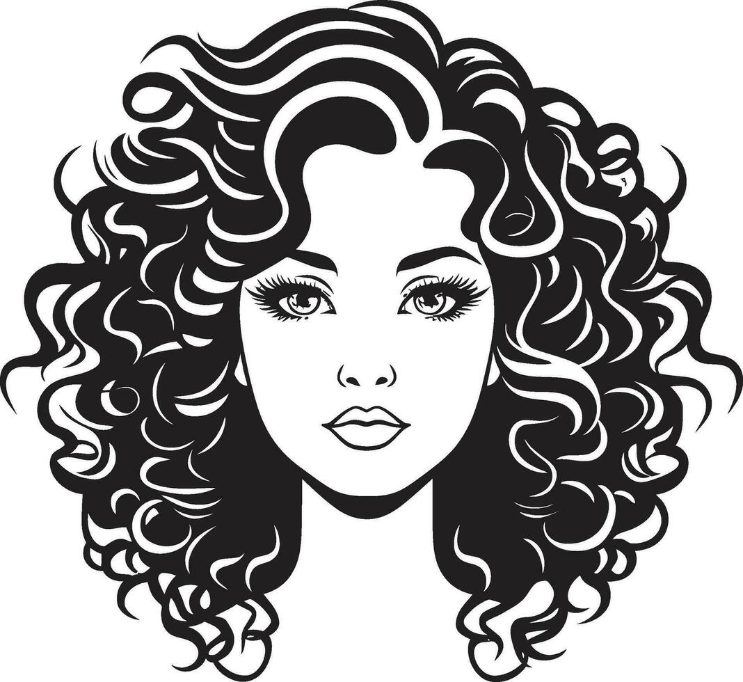 Midnight Elegance A Stylish Curly Symbol Iconic Tresses A Vector Logo Design in Black