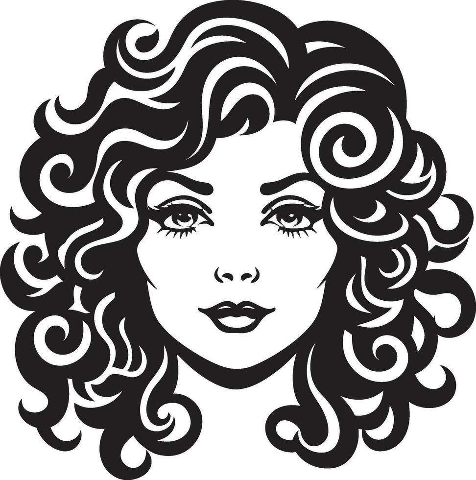 Ink Black Curls A Hair Emblem of Beauty Tresses of Power A Curly Haired Icon vector