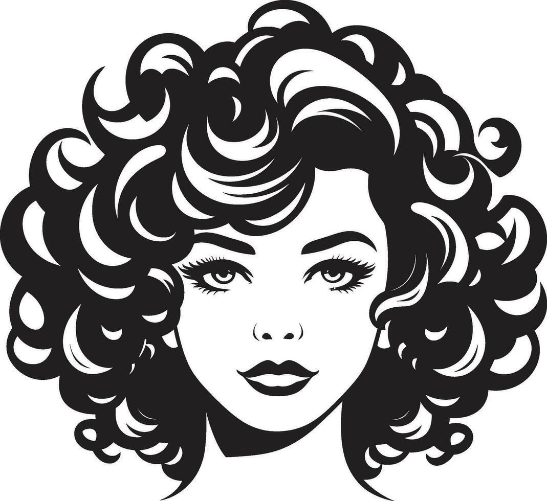 Ink Black Curly Waves A Hair Logo Design Tresses of Elegance A Curly Haired Icon in Black vector