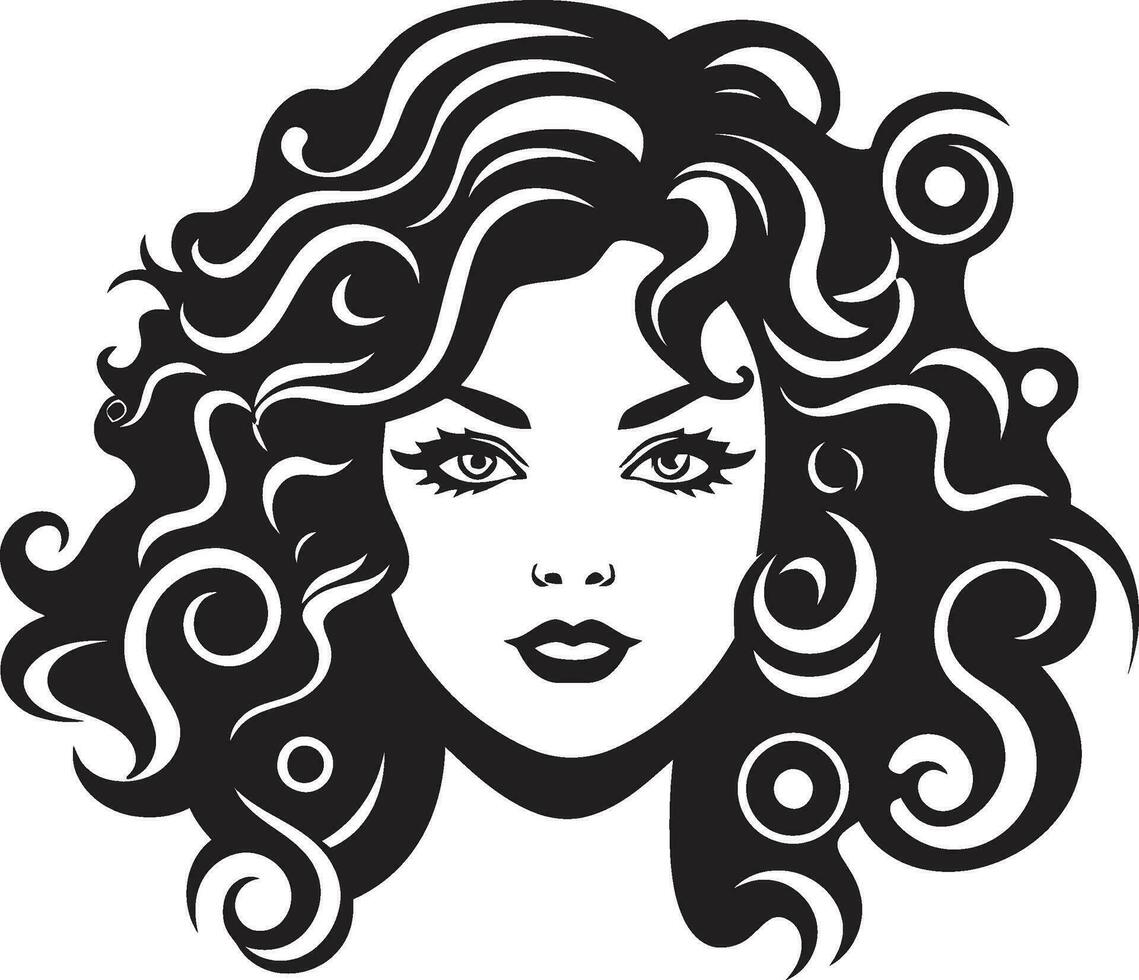 Elegant Spirals A Curly Haired Iconic Emblem Midnight Charisma A Stylish Symbol of Grace vector