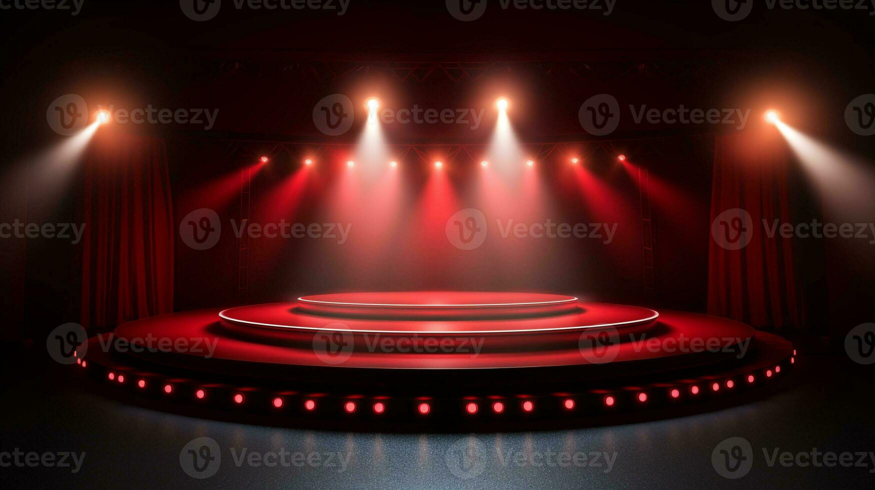 Empty stage of the theater and theatrical serenity, red stage light. AI