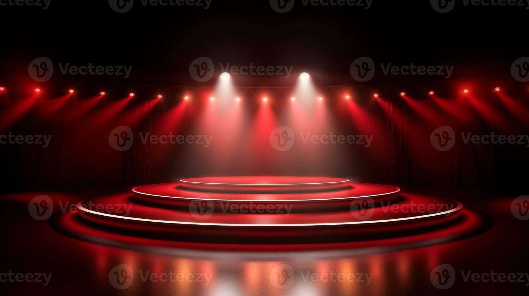 Empty stage of the theater and theatrical serenity, red stage light. AI Generative photo