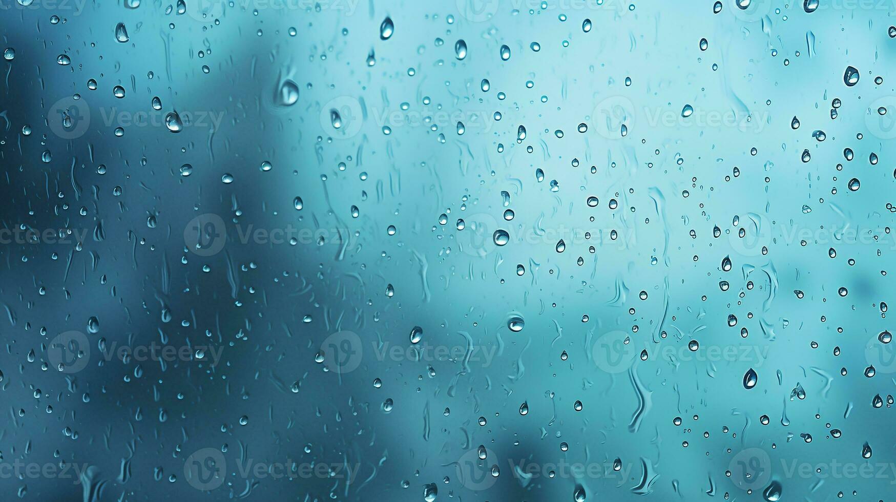 Raindrops on window glasses surface with the gray sky background. AI Generative photo