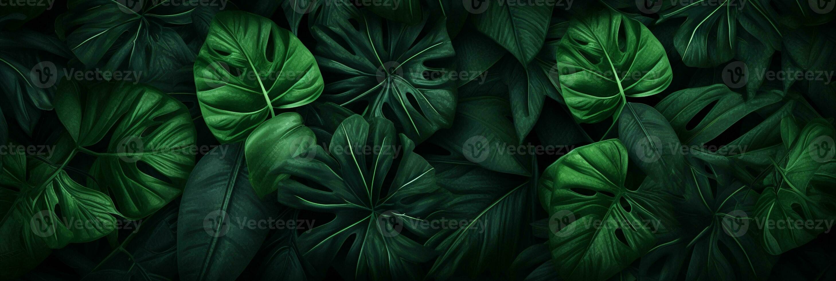 Lush green monstera leaves background, Tropical foliage in nature. AI Generative photo
