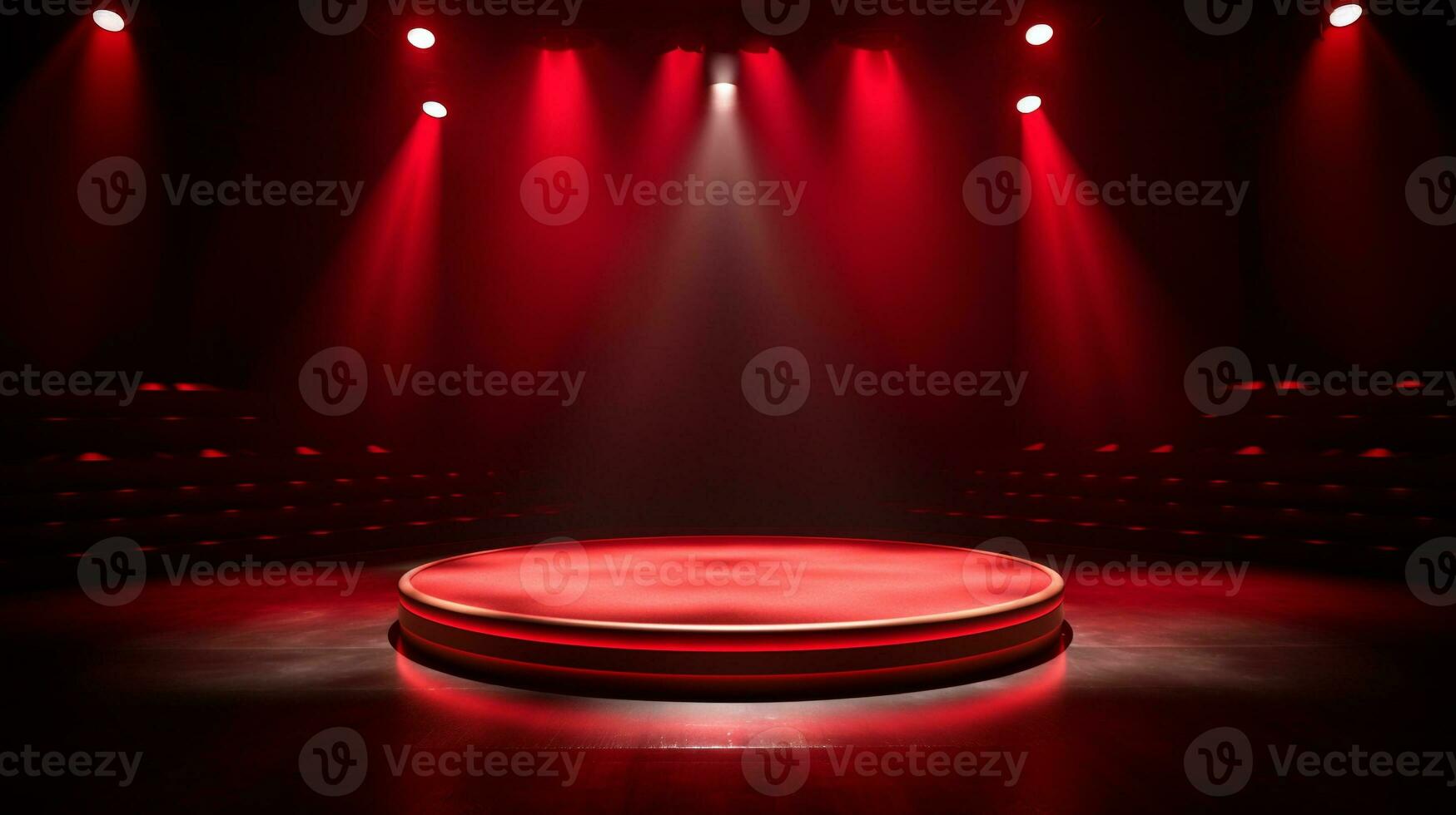 Empty stage of the theater and theatrical serenity, red stage light. AI Generative photo