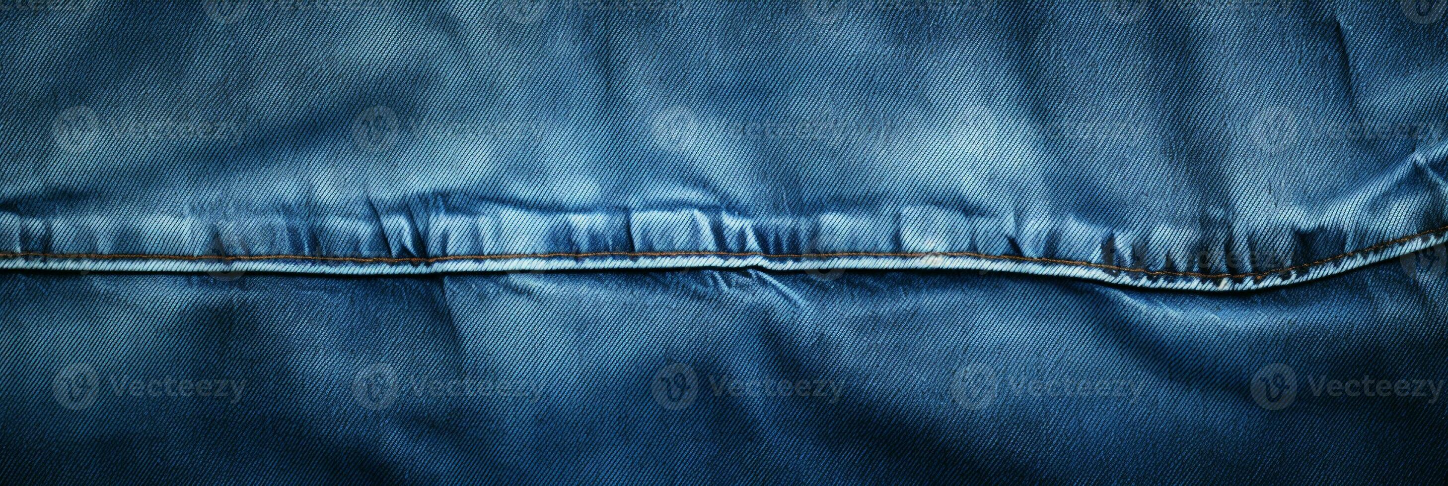 Blue jeans texture with seams, Denim fabric background. AI Generative photo