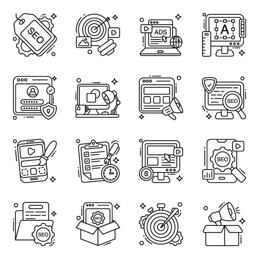 Pack of Seo and Data line Icons vector