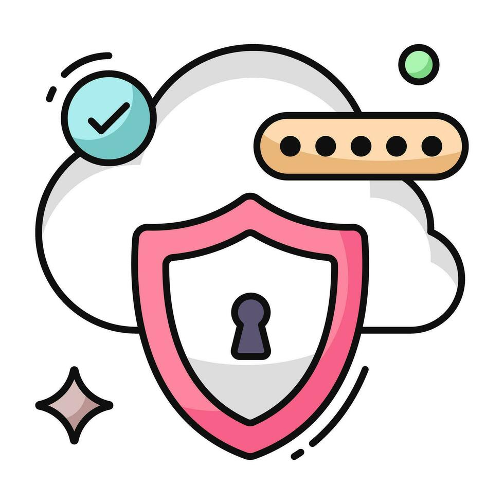 Conceptual flat design icon of cloud security vector