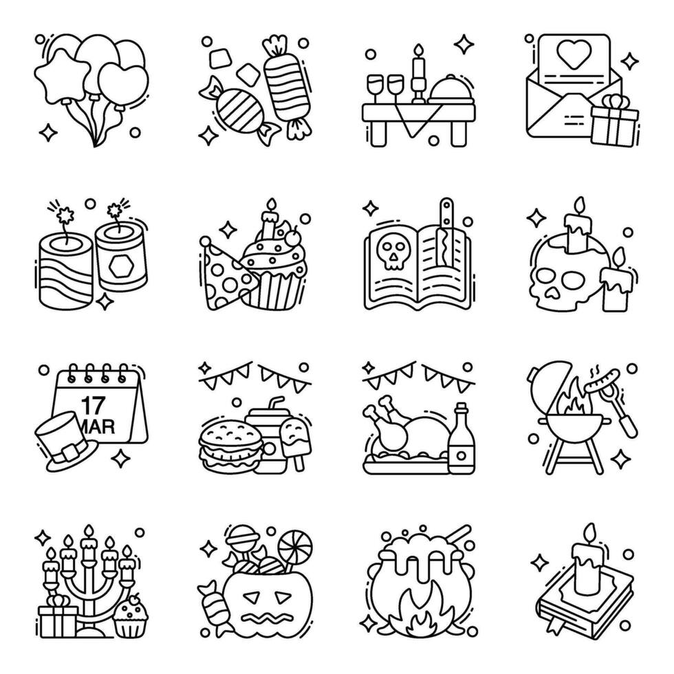 Pack of Festival and Party line Icons vector