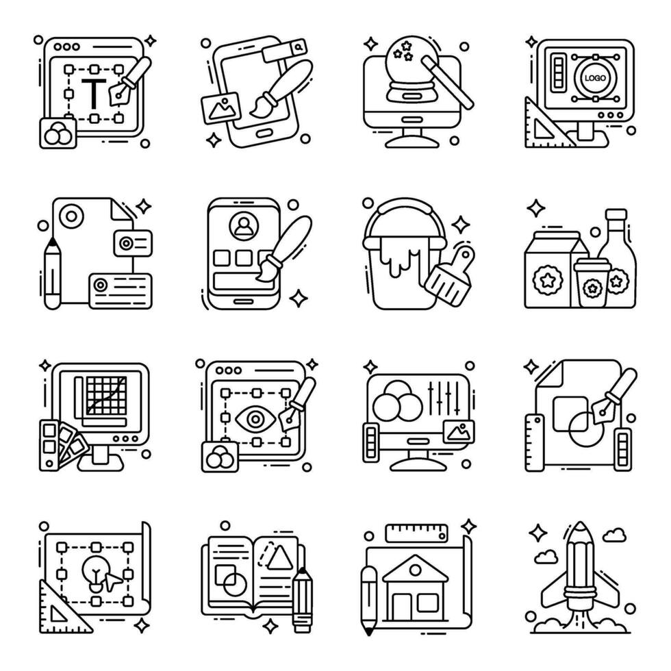 Pack of Design Equipment line Icons vector