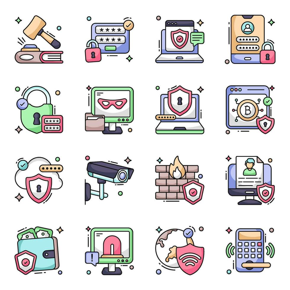 Pack of Crime and Security Flat Icons vector