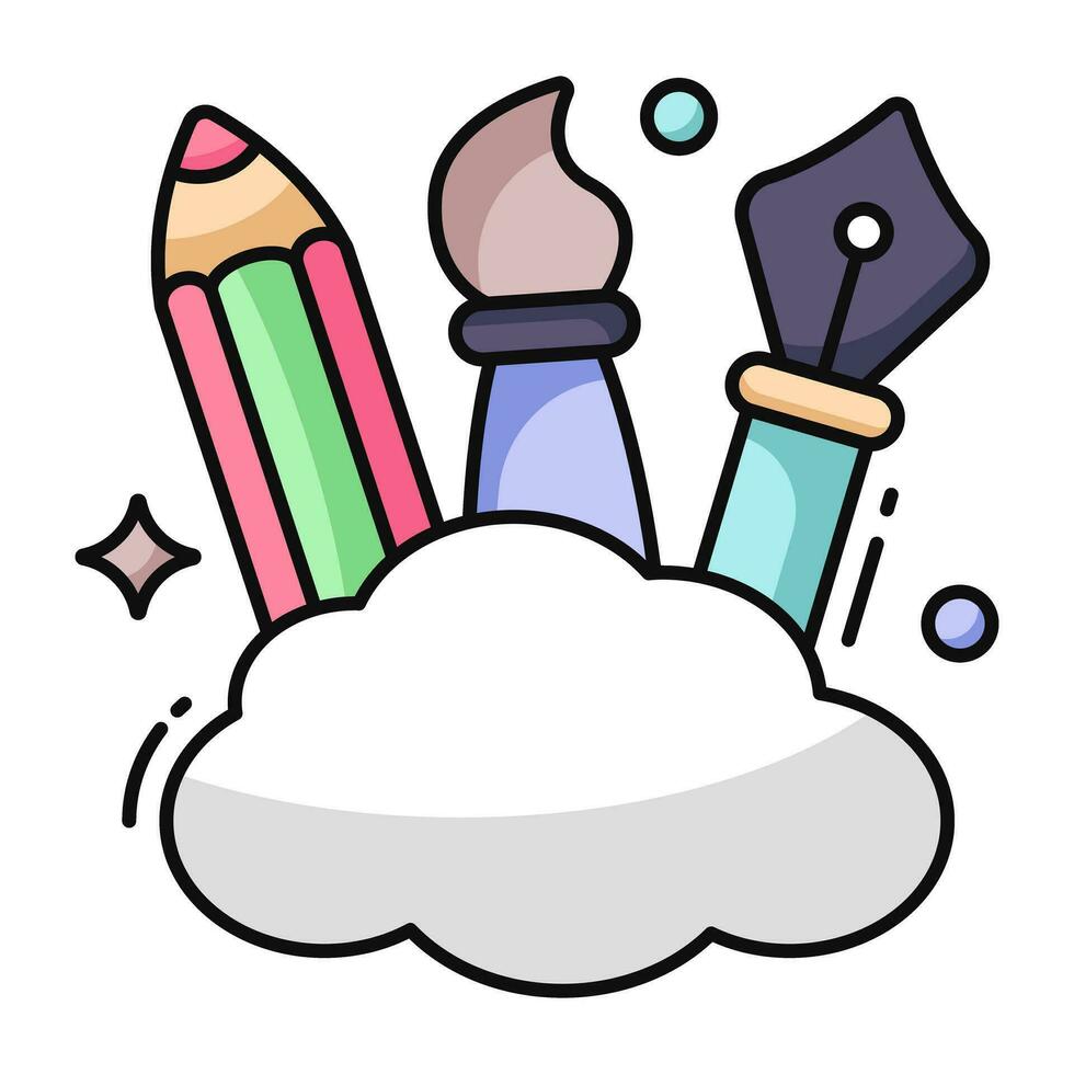 Icon of cloud design tools, pencil with pen and brush vector