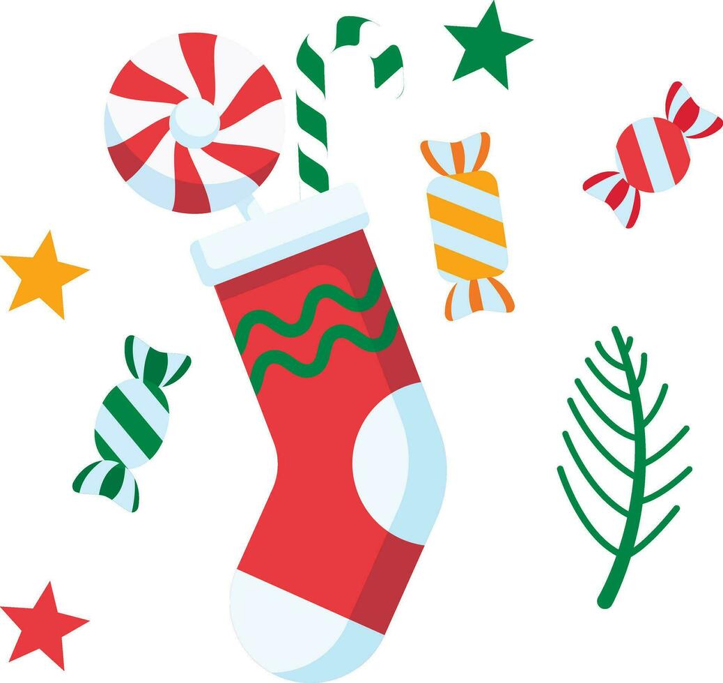 Stocking with candy Christmas Icon Illustrator vector