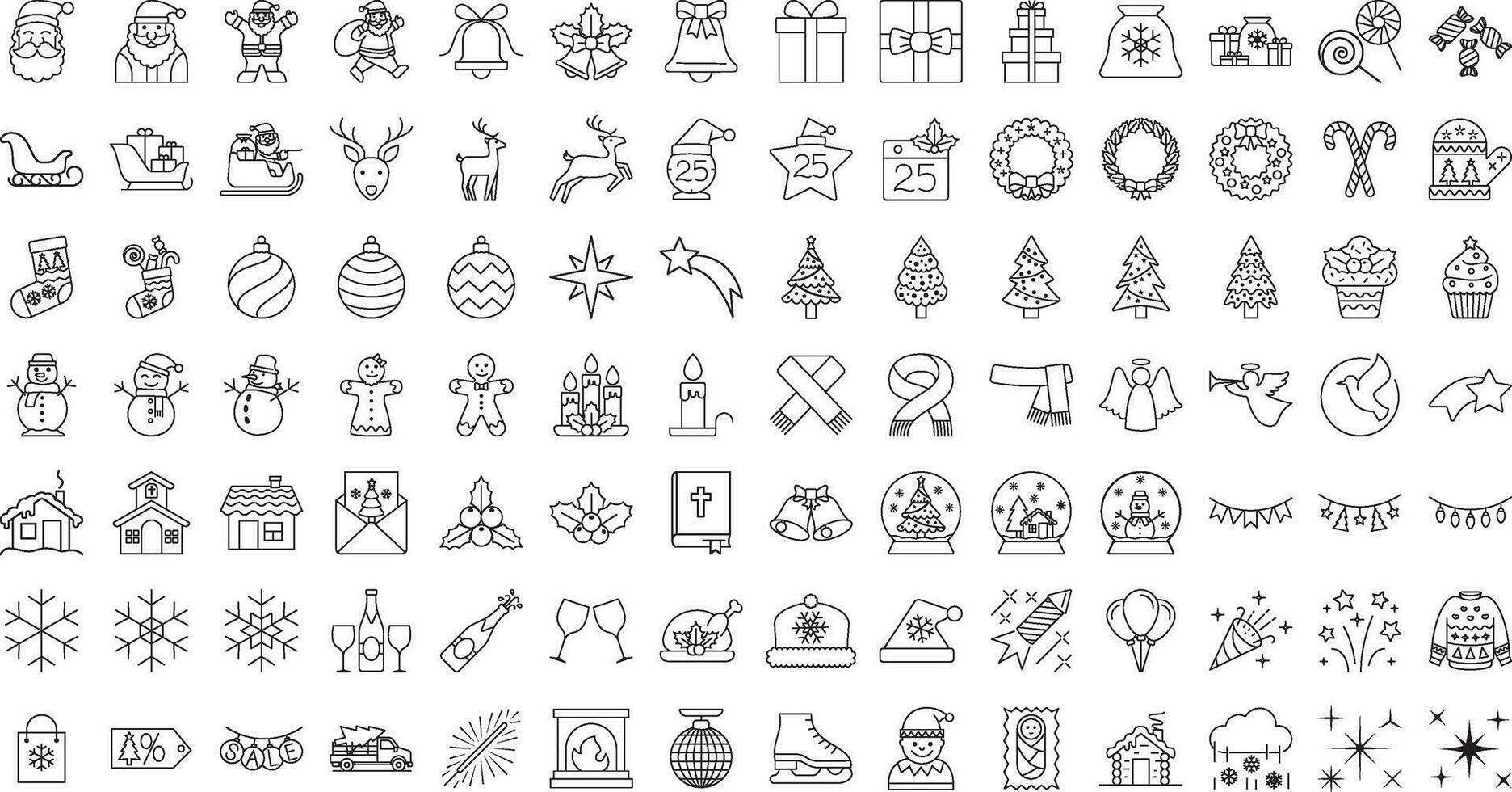 Christmas line web icons set on white background. vector