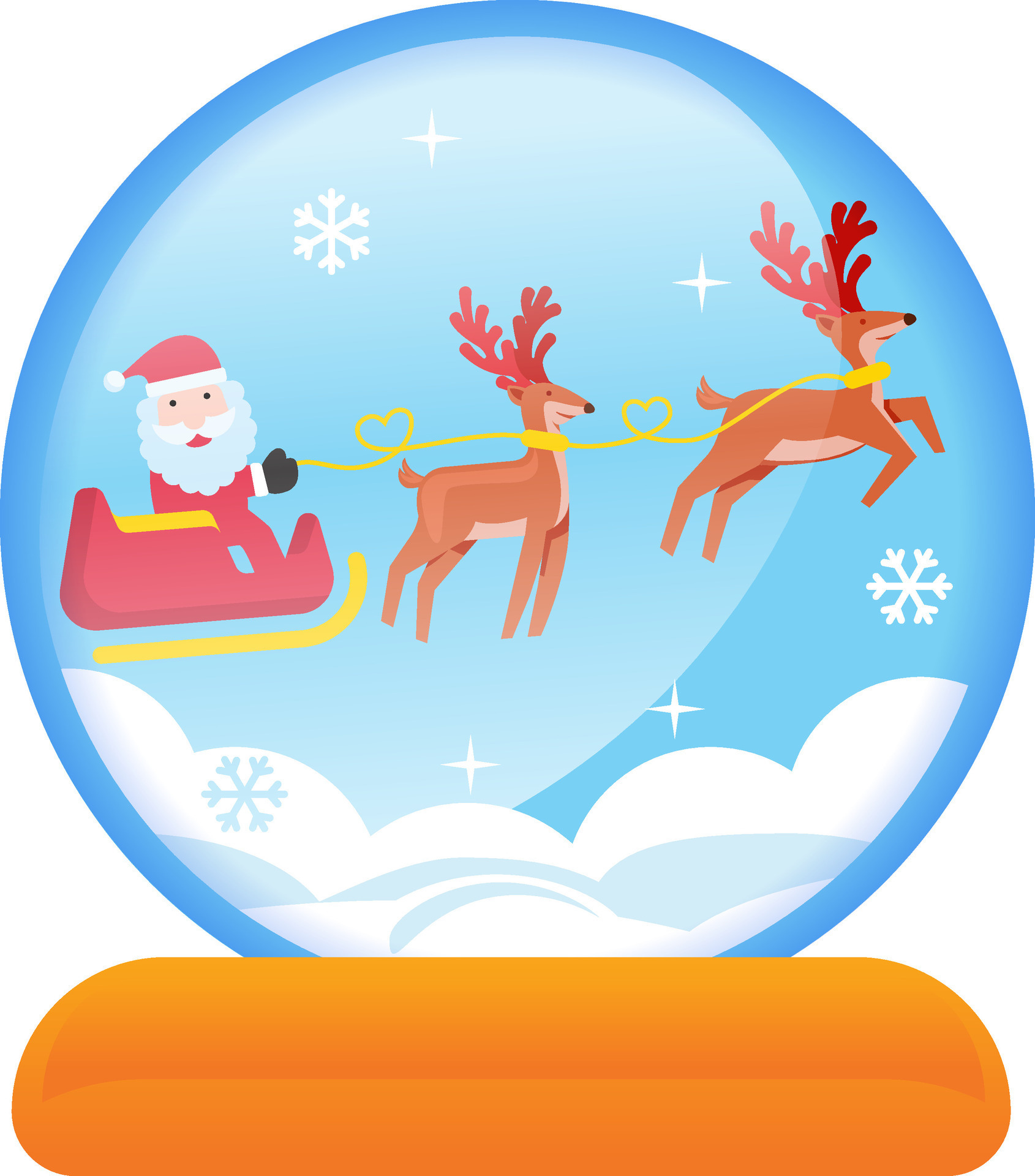 Snow Globe Santa Claus is flying in sleigh with reindeer Christmas Icon