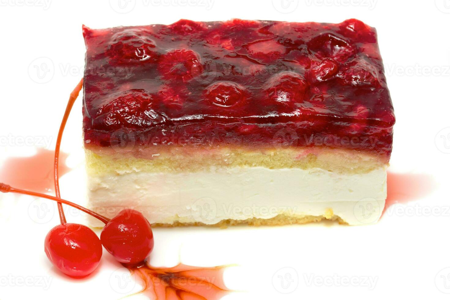 Mouth watering cherry cheesecake macro photo