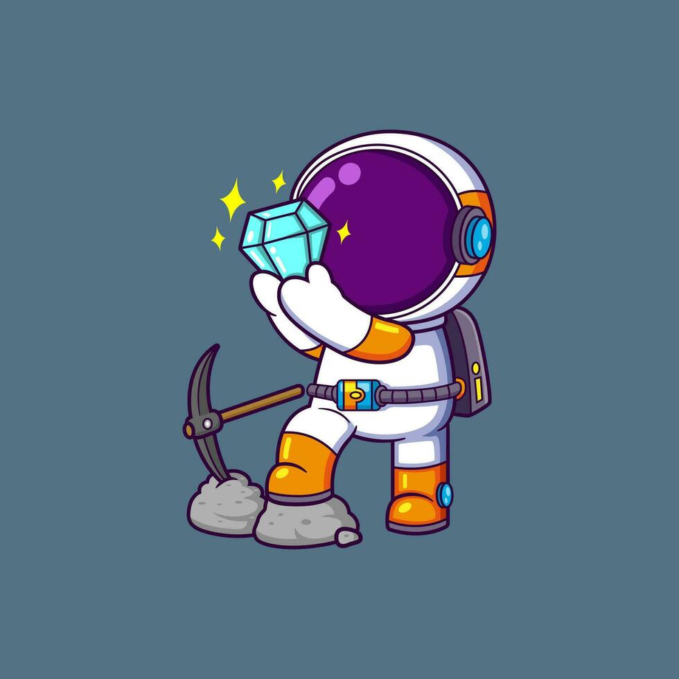 Cute Astronaut Mining Diamond Cartoon character vector