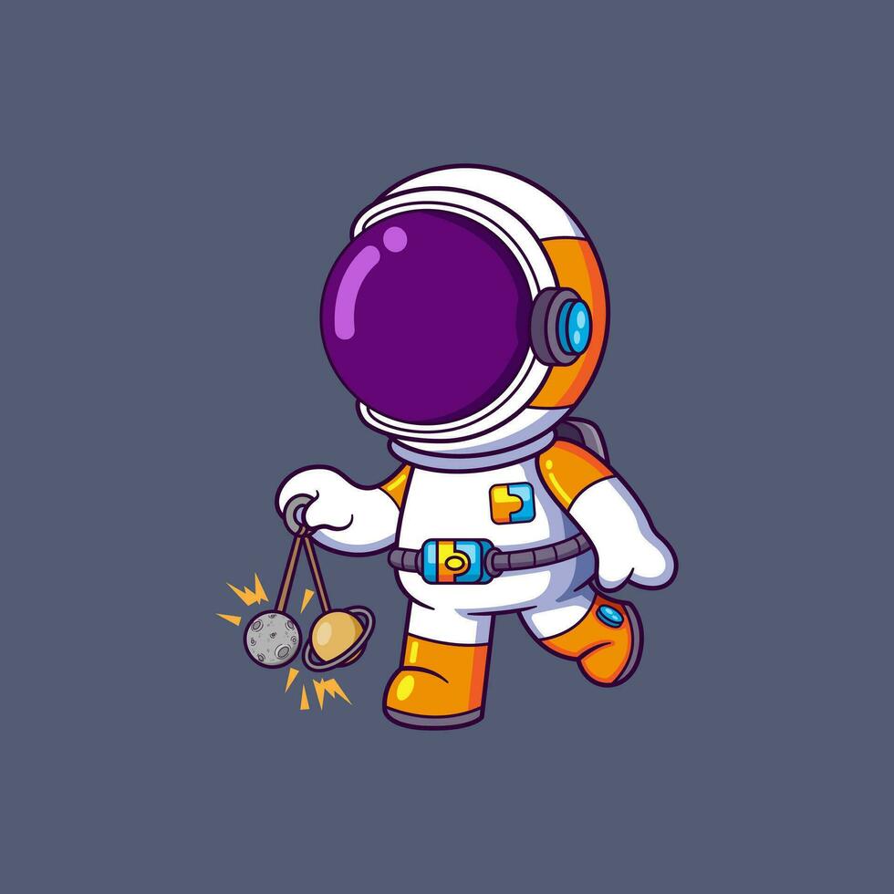Cute Astronaut Playing playing clackers ball or lato-lato Indonesian traditional Cartoon character vector